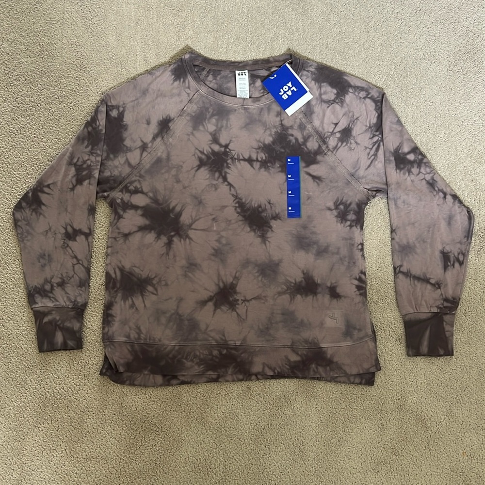 NWT JOY LAB grey tie dye light weight sweatshirt sweater with thumb holes!